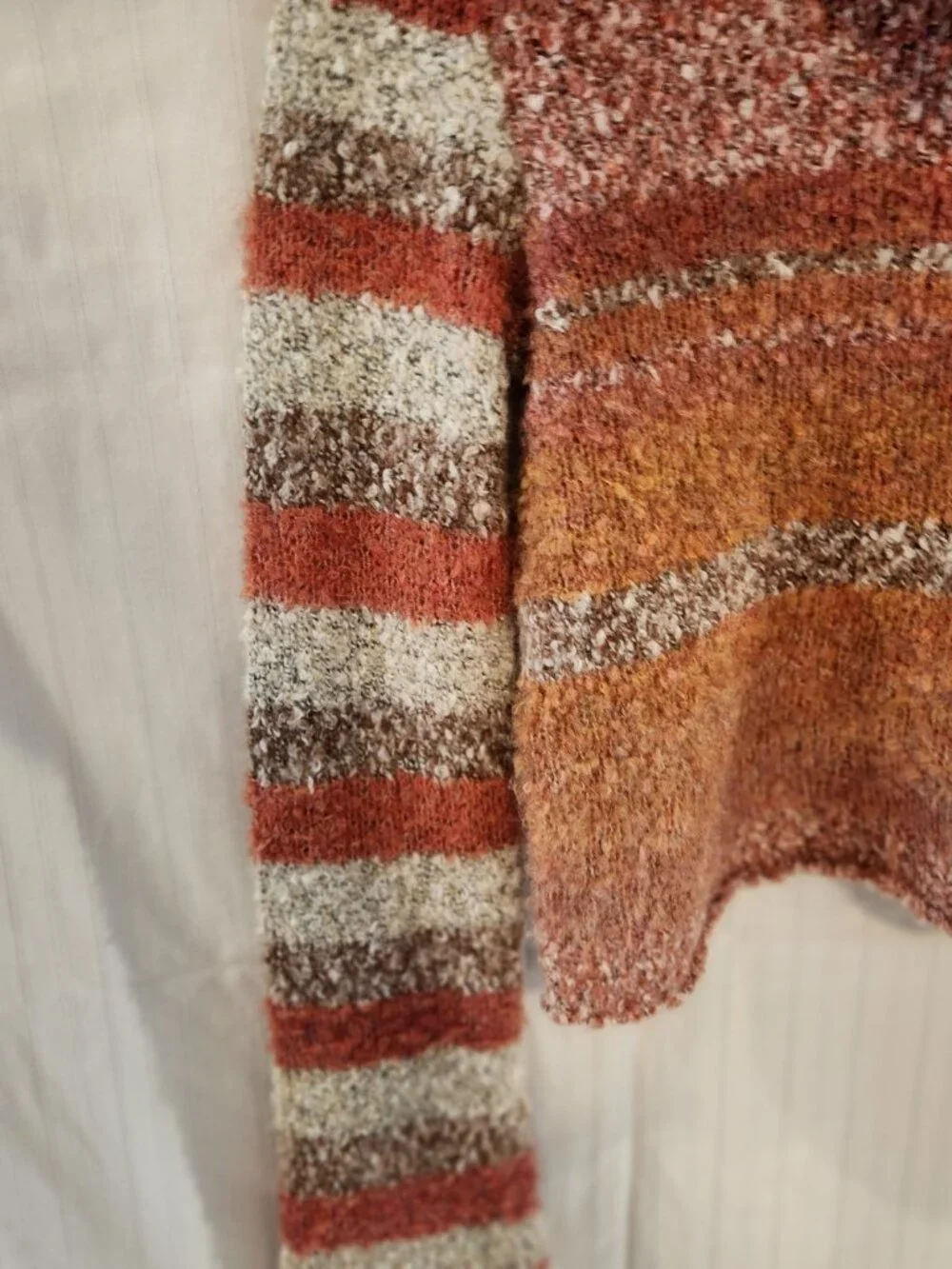 Free People Striped Boucle Knit Cropped Cowl Neck Sweater Rust Orange XS